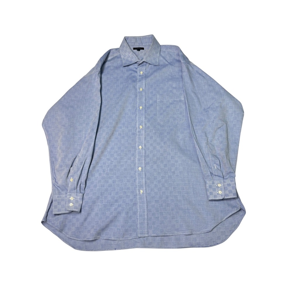 Burberry London Men's Blue Gingham Check Dress Shirt 17.5 33 Made in USA